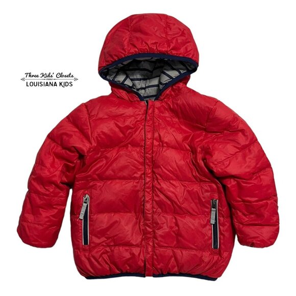 Hanna Andersson Sz 110 (5) Red / Navy Reversible Down Feather Coat